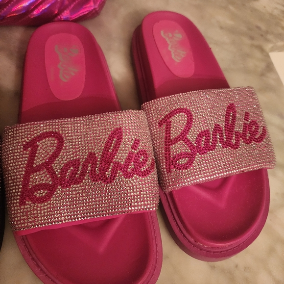 Barbie Pink and Black Slide Sandals with Matching Purse Size 8 And 8.5 - Picture 3 of 8